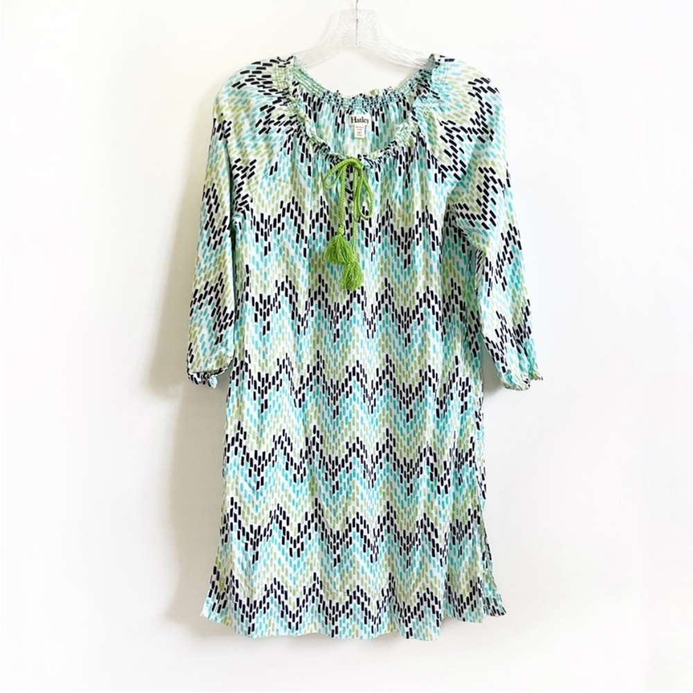 Hatley cover up green blue chevron tunic tassels ties beach summer